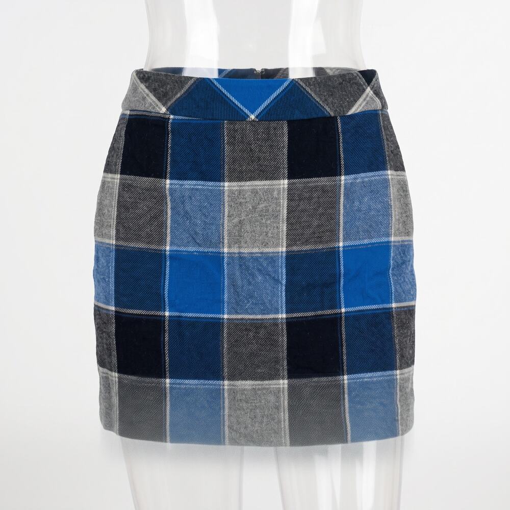 Talbots Blue Plaid Wool Blend Straight Mini Skirt Size 12 Petite Lined